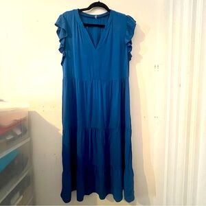 GAP Women’s Tiered Maxi Dress, V-Neck, Blue, Size XL